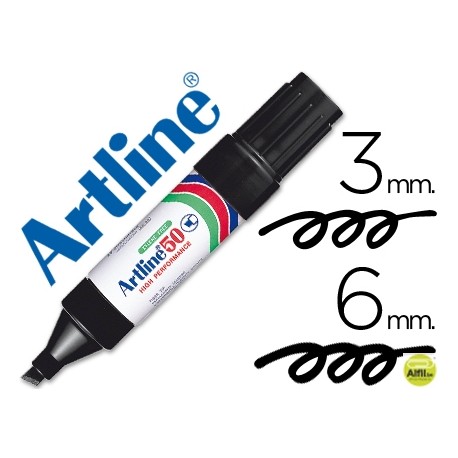 ROTULADOR ARTLINE MARCADOR PERMANENTE EK-50 NEGRO -PUNTA BISELADA 6 MM -PAPEL METAL Y CRISTAL