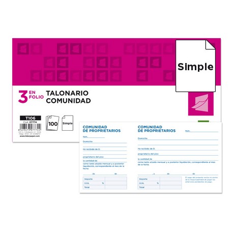 TALONARIO LIDERPAPEL COMUNIDADTRES DEL FOLIO 106 -CON IVA