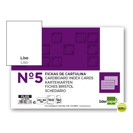 FICHA LIDERPAPEL LISA NÌ5 160X220MM PAQUETE DE 100 180G