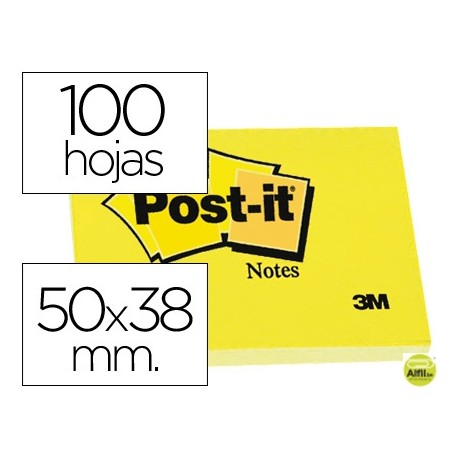 BLOC DE NOTAS ADHESIVAS QUITA Y PON POST-IT 50X38 MM CON 100HOJAS 653E