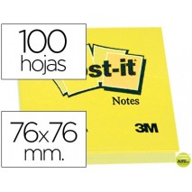 BLOC DE NOTAS ADHESIVAS QUITA Y PON POST-IT 76X76 MM CON 100HOJAS