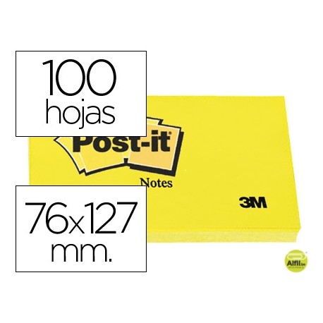 BLOC DE NOTAS ADHESIVAS QUITA Y PON POST-IT 76X127 MM CON 100 HOJAS 655