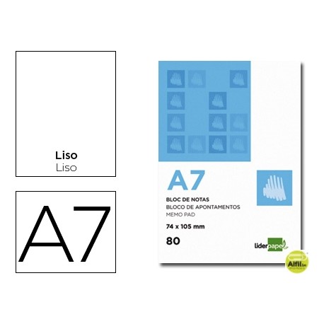 BLOC NOTAS LIDERPAPEL LISO A7 80 HOJAS 60G/M2 PERFORADO