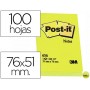 BLOC DE NOTAS ADHESIVAS QUITA Y PON POST-IT 76X51 MM CON 100 HOJAS 656
