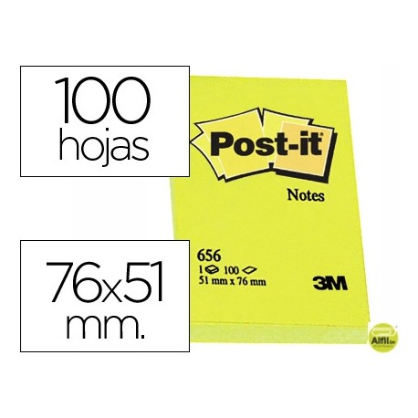 BLOC DE NOTAS ADHESIVAS QUITA Y PON POST-IT 76X51 MM CON 100 HOJAS 656