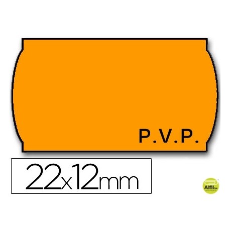 ETIQUETAS METO ONDULADAS 22 X 12 MM PVP FN. ADH 2 -FLUOR NARANJA -ROLLO 1500 ETIQUETAS