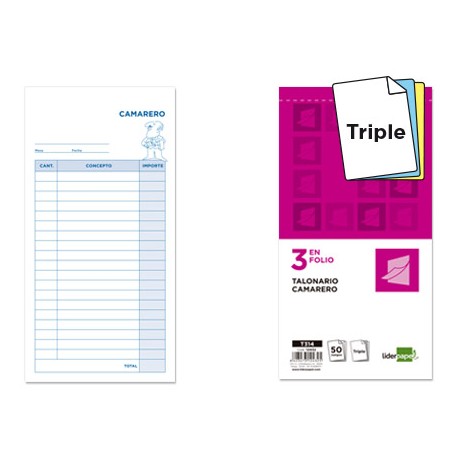 TALONARIO LIDERPAPEL CAMARERO 3/FÌ ORIGINAL Y 2 COPIAS T314
