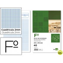 BLOC EXAMENES LIDERPAPEL CUADRO 2MM FOLIO 40 HOJAS 60G/M2