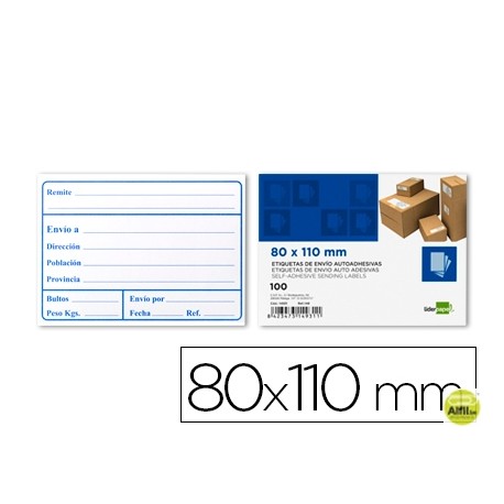 ETIQUETAS DE ENVIO LIDERPAPEL 80X110MM ADHESIVA PAQUETE DE 100