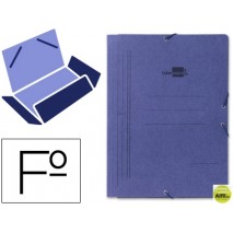 CARPETA GOMAS LIDERPAPEL FOLIO 3 SOLAPAS CARTON PINTADO AZUL