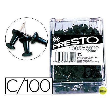 SEÑALIZADOR DE PLANOS PRESTO NEGRO -CAJA DE 100 UNIDADES