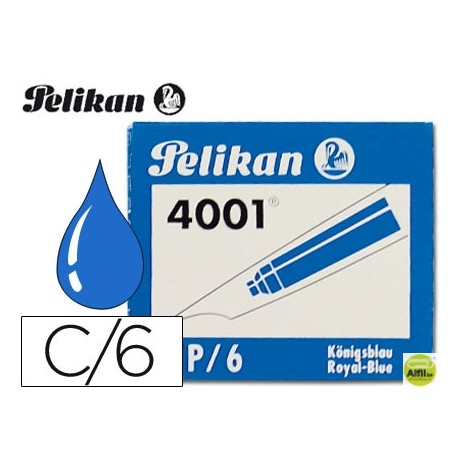 TINTA PARA PLUMAS PELIKAN AZUL REAL -CAJA 6 CARTUCHOS