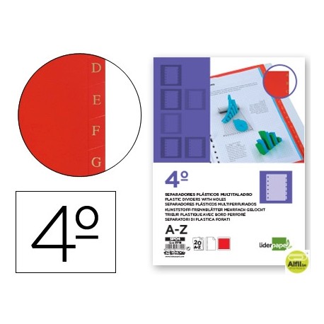 SEPARADOR ALFABETICO LIDERPAPEL PLASTICO A-Z CUARTO