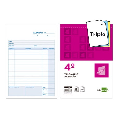 TALONARIO LIDERPAPEL ALBARAN CUARTO ORIGINAL T315