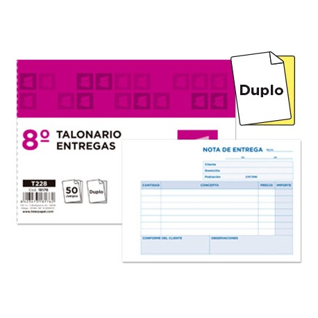 TALONARIO LIDERPAPEL ENTREGAS 8Ì ORIGINAL Y COPIA T228