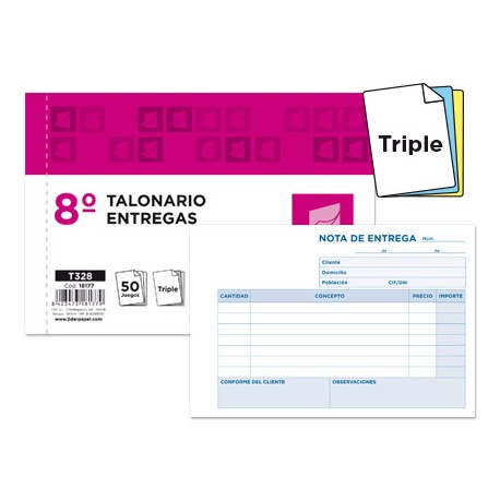 TALONARIO LIDERPAPEL ENTREGAS 8Ì ORIGINAL Y 2 COPIAS T328