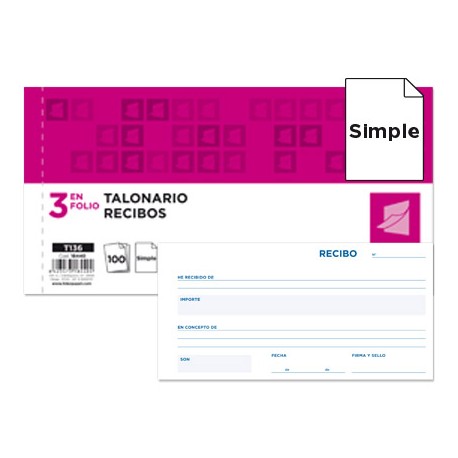 TALONARIO LIDERPAPEL RECIBOS 3/FÌ ORIGINAL T136 SIN MATRIZ