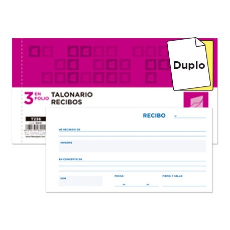 TALONARIO LIDERPAPEL RECIBOS 3/FÌ ORIGINAL Y COPIA T236 SIN MATRIZ