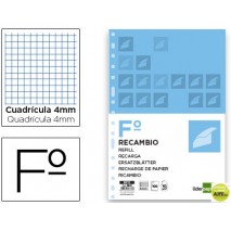 RECAMBIO LIDERPAPEL FOLIO 100 HOJAS 60G/M2 CUADRO 4MM CON MARGEN 16 TALADROS
