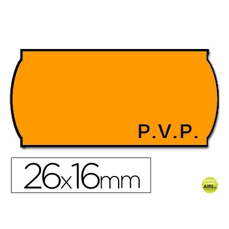 ETIQUETAS METO ONDULADAS 26 X 16 MM PVP FN. ADH 2 -FLUOR NARANJA -ROLLO 1200 ETIQUETAS