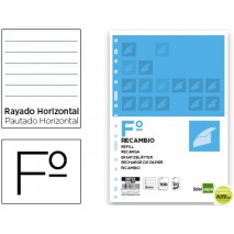 RECAMBIO LIDERPAPEL FOLIO 100 HOJAS 60G/M2 HORIZONTAL SIN MARGEN 16 TALADROS