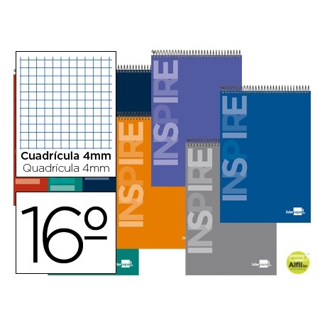 BLOC ESPIRAL LIDERPAPEL BOLSILLO DIECISEISAVO APAISADO INSPIRE TAPA EXTRADURA 80H 60G CUADRO 4MM. CO