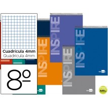 BLOC ESPIRAL LIDERPAPEL BOLSILLO OCTAVO APAISADO INSPIRE TAPA EXTRADURA 80H 60G CUADRO 4MM. COLORES