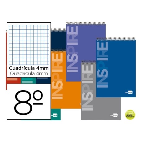 BLOC ESPIRAL LIDERPAPEL BOLSILLO OCTAVO APAISADO INSPIRE TAPA EXTRADURA 80H 60G CUADRO 4MM. COLORES