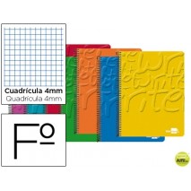BLOC ESPIRAL LIDERPAPEL FOLIO WRITE TAPA CARTONCILLO 80H 60G CUADRO 4MM CON MARGEN. COLORES SURTIDOS