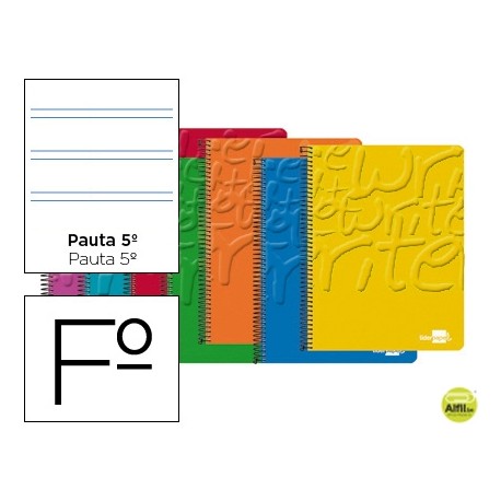 BLOC ESPIRAL LIDERPAPEL FOLIO WRITE TAPA CARTONCILLO 80H 60G PAUTA 2.5MM CON MARGEN. COLORES SURTIDO