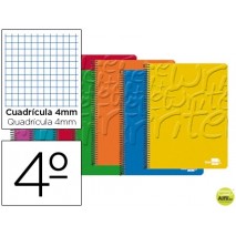 BLOC ESPIRAL LIDERPAPEL CUARTO WRITE TAPA CARTONCILLO 40H 60G CUADRO 4MM CON MARGEN. COLORES SURTIDO