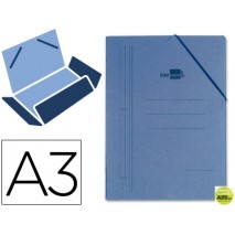 CARPETA GOMAS LIDERPAPEL A3 3 SOLAPAS CARTON PRESPAN AZUL