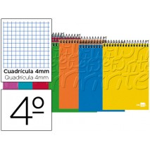 BLOC ESPIRAL LIDERPAPEL CUARTO APAISADO WRITE TAPA CARTONCILLO 80H 60G CUADRO 4MM CON MARGEN. COLORE