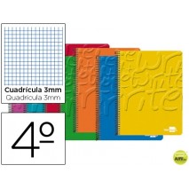 BLOC ESPIRAL LIDERPAPEL CUARTO WRITE TAPA CARTONCILLO 80H 60G CUADRO 3MM CON MARGEN. COLORES SURTIDO