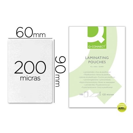 BOLSA DE PLASTIFICAR Q-CONNECT-90 X 60 MM -200 MC -CARNET DE NIF