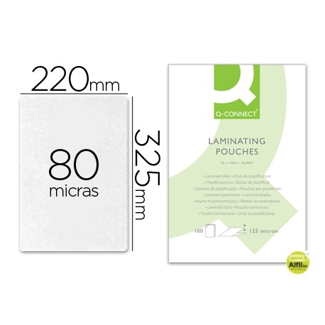BOLSA DE PLASTIFICAR Q-CONNECT-325 X 220 MM -80 MC -FOLIO