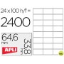 ETIQUETA ADHESIVA APLI 1263 TAMAÑO 64,6X33,8 MM FOTOCOPIADORA LASER INK-JET CAJA CON 100 HOJAS DIN A