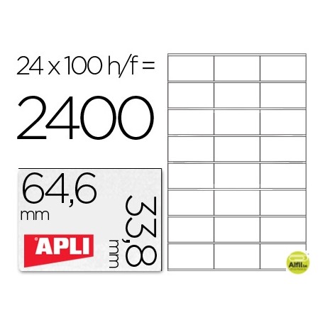 ETIQUETA ADHESIVA APLI 1263 TAMAÑO 64,6X33,8 MM FOTOCOPIADORA LASER INK-JET CAJA CON 100 HOJAS DIN A