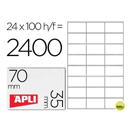 ETIQUETA ADHESIVA APLI 1272 TAMAÑO 70X35 MM FOTOCOPIAODRA LASER INK-JET CAJA CON 100 HOJAS DIN A4