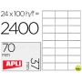 ETIQUETA ADHESIVA APLI 1273 TAMAÑO 70X37 MM FOTOCOPIADORA LASER INK-JET CAJA CON 100 HOJAS DIN A4