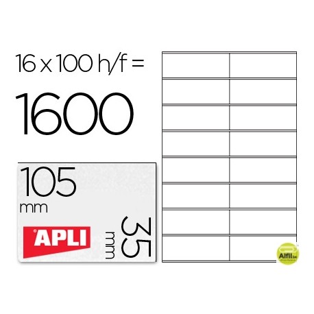 ETIQUETA ADHESIVA APLI 1287 TAMAÑO 105X35 MM FOTOCOPIADORA LASER INK-JET CAJA CON 100 HOJAS DIN A4