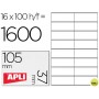 ETIQUETA ADHESIVA APLI 1274 TAMAÑO 105X37 MM FOTOCOPIADORA LASER INK-JET CAJA CON 100 HOJAS DIN A4