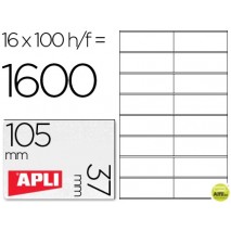 ETIQUETA ADHESIVA APLI 1274 TAMAÑO 105X37 MM FOTOCOPIADORA LASER INK-JET CAJA CON 100 HOJAS DIN A4