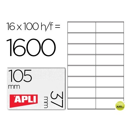 ETIQUETA ADHESIVA APLI 1274 TAMAÑO 105X37 MM FOTOCOPIADORA LASER INK-JET CAJA CON 100 HOJAS DIN A4