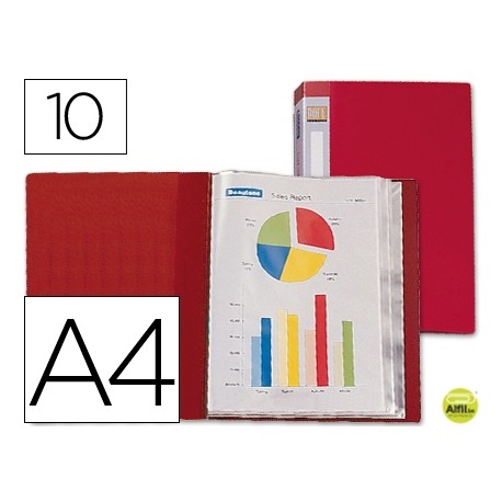 CARPETA BEAUTONE ESCAPARATE 31700 10 FUNDAS POLIPROPILENO DIN A4 ROJA -LOMO PERSONALIZABLE