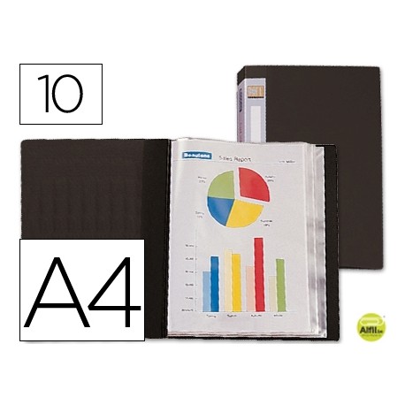 CARPETA BEAUTONE ESCAPARATE 31705 10 FUNDAS POLIPROPILENO DIN A4 NEGRA -LOMO PERSONALIZABLE