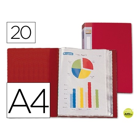 CARPETA BEAUTONE ESCAPARATE 31710 20 FUNDAS POLIPROPILENO DIN A4 ROJA -LOMO PERSONALIZABLE