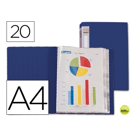 CARPETA BEAUTONE ESCAPARATE 31712 20 FUNDAS POLIPROPILENO DIN A4 AZUL -LOMO PERSONALIZABLE