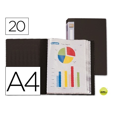 CARPETA BEAUTONE ESCAPARATE 31715 20 FUNDAS POLIPROPILENO DIN A4 NEGRA -LOMO PERSONALIZABLE