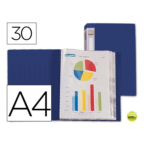 CARPETA BEAUTONE ESCAPARATE 37022 30 FUNDAS POLIPROPILENO DIN A4 AZUL -LOMO PERSONALIZABLE
